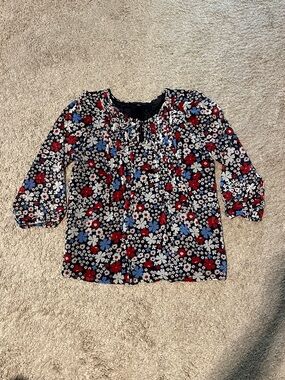 Tommy Hilfiger Navy Floral Peasant Blouse with Red & Blue Flowers